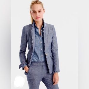 J Crew Chambray Regent Blazer with Ruffles
